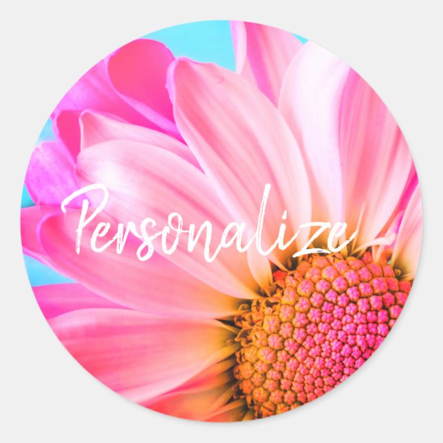 Sticker Rond Fleur marguerite rose mignonne bleu rose été migno (Devant)