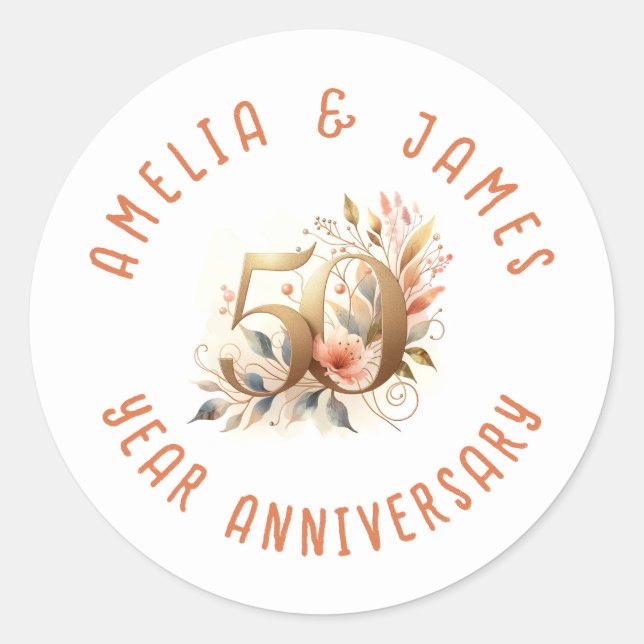 Sticker Rond Fleur Mariage d'or du 50e anniversaire (Devant)