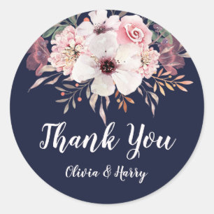 Sticker Rond Fleur Marine Blue Wedding Favor