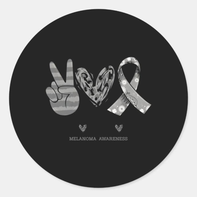 Sticker Rond Fleur Melanoma Ruban Peace Love Cure (Devant)