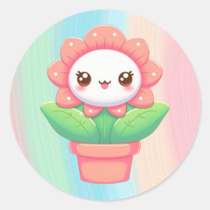 Sticker Rond Fleur mignonne, capricieuse en pot