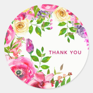 Sticker Rond Fleur Moderne Botanique Printanière Rose Clair Gra