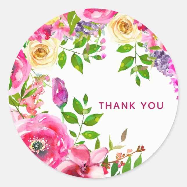 Sticker Rond Fleur Moderne Botanique Printanière Rose Clair Gra (Devant)