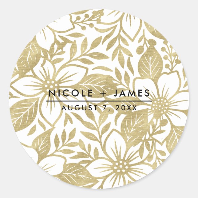 Sticker Rond Fleur Moderne Dorée en Fleur (Devant)