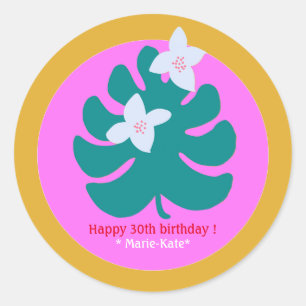 Sticker Rond Fleur moderne nom rose tropical coloré