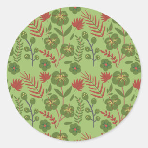 Sticker Rond Fleur motif, branche, feuille fleurie verte sans s