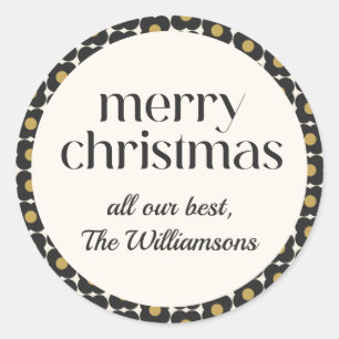 Sticker Rond Fleur Noir Retro Noël