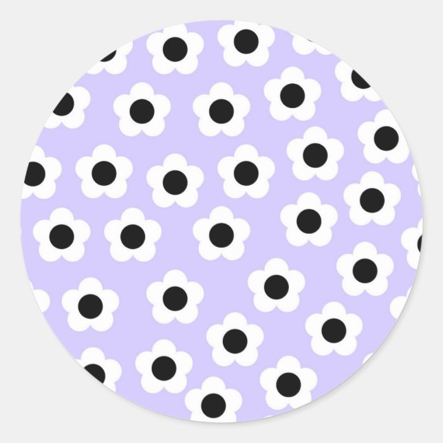 Sticker Rond Fleur noire et blanche mignonne avec Arrière - pla (Devant)
