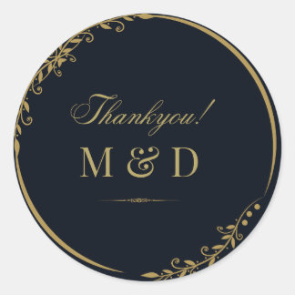 Sticker Rond Fleur noire et dorée minimaliste chic remerciement