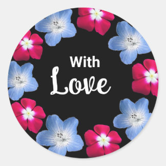 Sticker Rond Fleur noire et rose