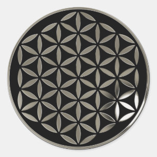 Sticker Rond Fleur Of Life 1 - Timbre en argent   noir