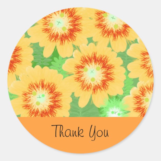 Sticker Rond Fleur Orange Merci (Devant)