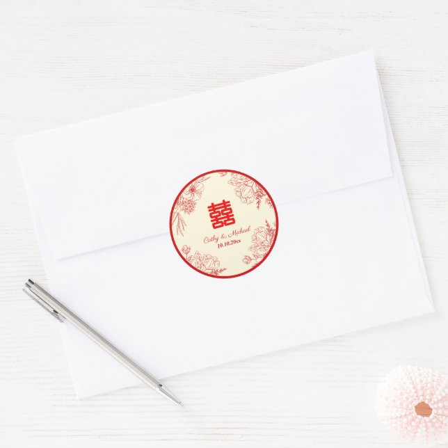 Sticker Rond Fleur orientale mariage rouge (Enveloppe)