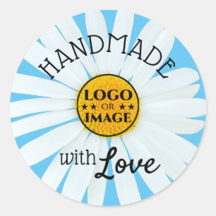 Sticker Rond Fleur pâle Pastel Bleu marguerite Fabriquée avec a