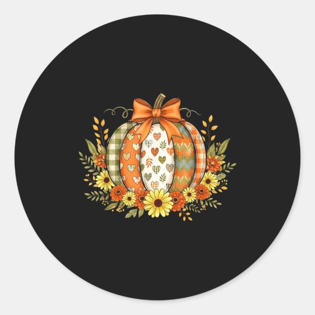 Sticker Rond Fleur patchwork citrouille Thanksgiving automne  (Devant)