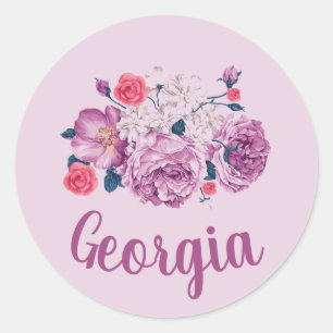Sticker Rond Fleur personnalisée vintage Georgia Fille fleurie