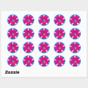 Sticker Rond Fleur Petunia rayée rose et blanche