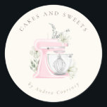 Sticker Rond Fleur Pink boulangerie Pâtisserie Chef Cuisine Mix<br><div class="desc">Un élégant stickers d'affaires taupe pour boulangers,  pâtissiers et boulangeries avec des ustensiles de cuisson à l'aquarelle géante agrémentés de fleurs vert olive et botanique.</div>