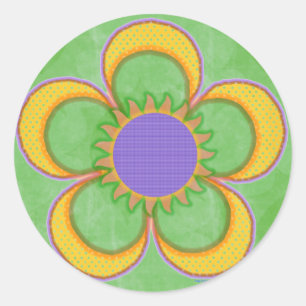 Sticker Rond Fleur Polkadot Jaune Sunburst