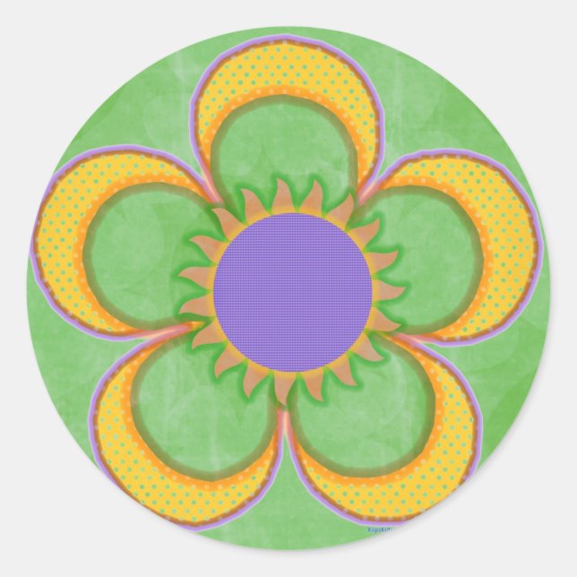 Sticker Rond Fleur Polkadot Jaune Sunburst (Devant)