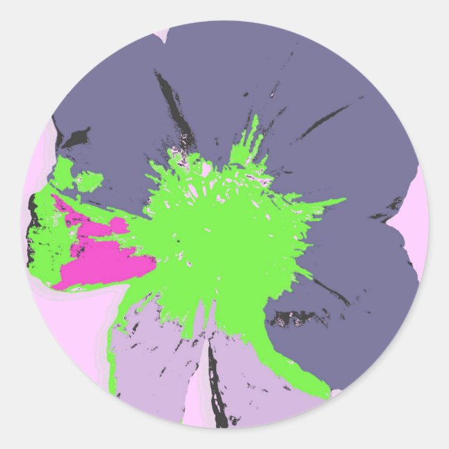 Sticker Rond Fleur PopArt/Splash couleur (Devant)