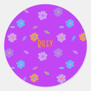 Sticker Rond Fleur Rétro Filles mignonnes