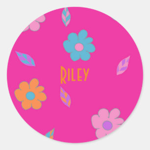 Sticker Rond Fleur Rétro Filles mignonnes