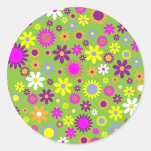 Sticker Rond Fleur Retro joyeux Concepteur floral