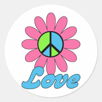 Sticker Rond Fleur Retro Love Peace