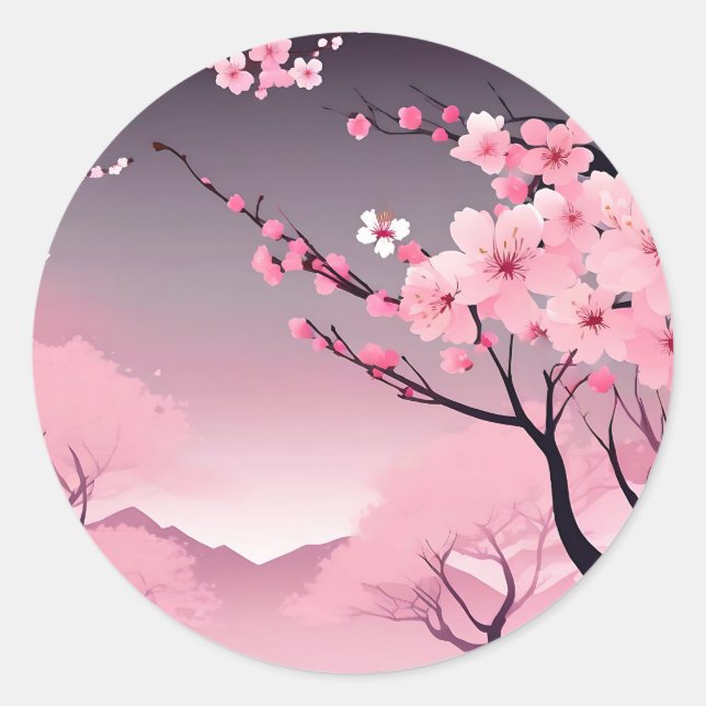 Sticker Rond Fleur romantique de cerise (Devant)