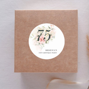 Sticker Rond Fleur rose 75e fête d'anniversaire