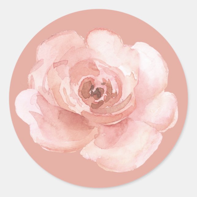 Sticker Rond Fleur rose aquarelle élégante féminine (Devant)