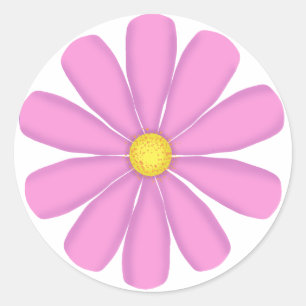 Sticker Rond Fleur rose au centre jaune