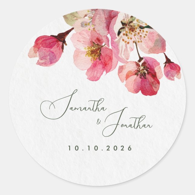 Sticker Rond Fleur rose corail à l'aquarelle élégante (Devant)