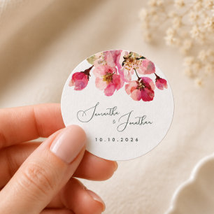 Sticker Rond Fleur rose corail à l'aquarelle élégante