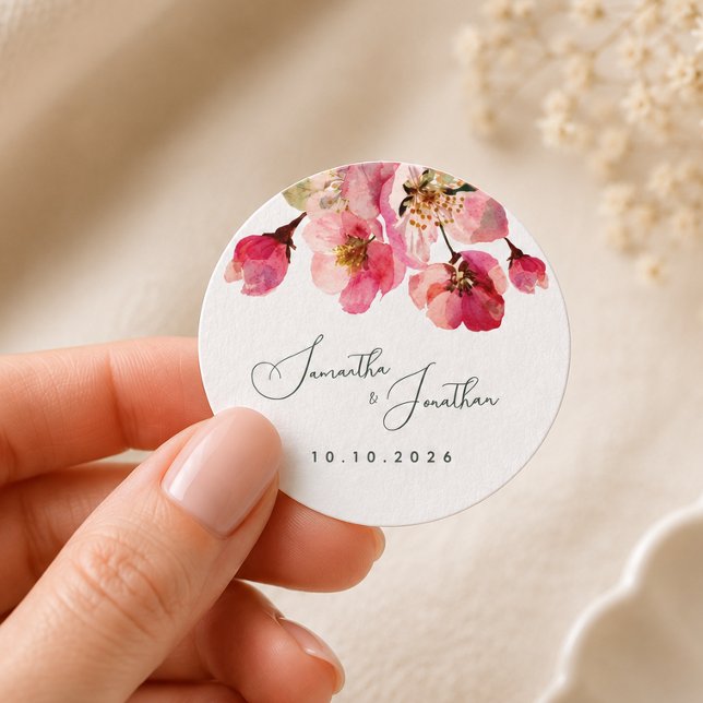 Sticker Rond Fleur rose corail à l'aquarelle élégante (Créateur téléchargé)
