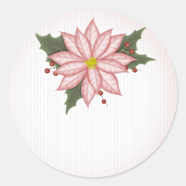 Sticker Rond Fleur rose de Noël Poinsetta (Devant)