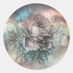 Sticker Rond Fleur rose élégante cristal rose brillant vintage