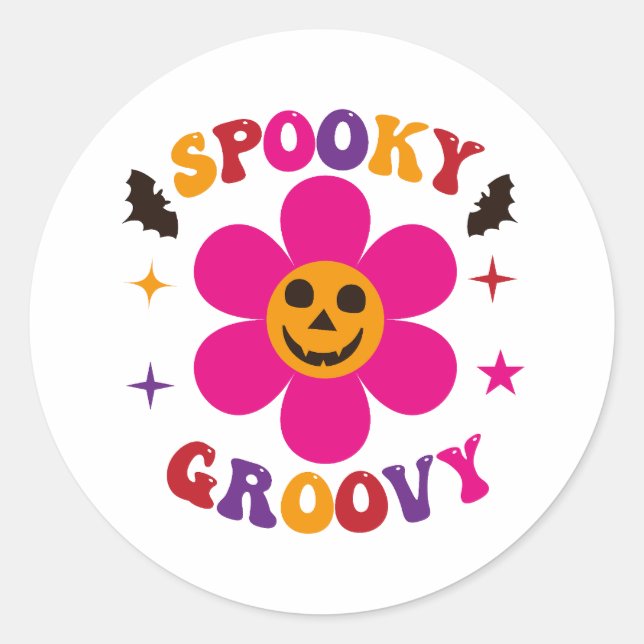 Sticker Rond Fleur Rose Groovy Épouvantable Halloween  (Devant)