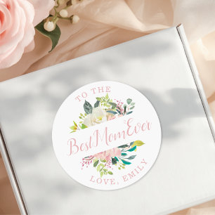Sticker Rond Fleur Rose Joyeuse Fête des Mères Meilleure Maman 