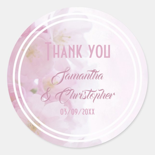 Sticker Rond Fleur rose merci (Devant)