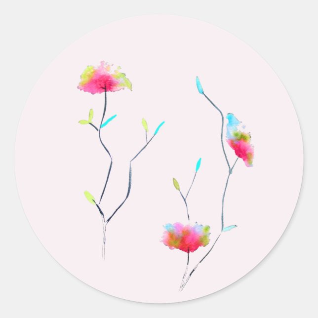 Sticker Rond Fleur rose moderne simple d'inspiration japonaise (Devant)