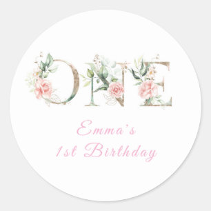 Sticker Rond Fleur rose or 1er anniversaire