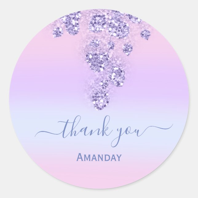 Sticker Rond Fleur rose pailletée nom de mariage douce 16ème Bl (Devant)