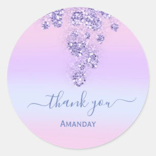 Sticker Rond Fleur rose pailletée nom de mariage douce 16ème Bl