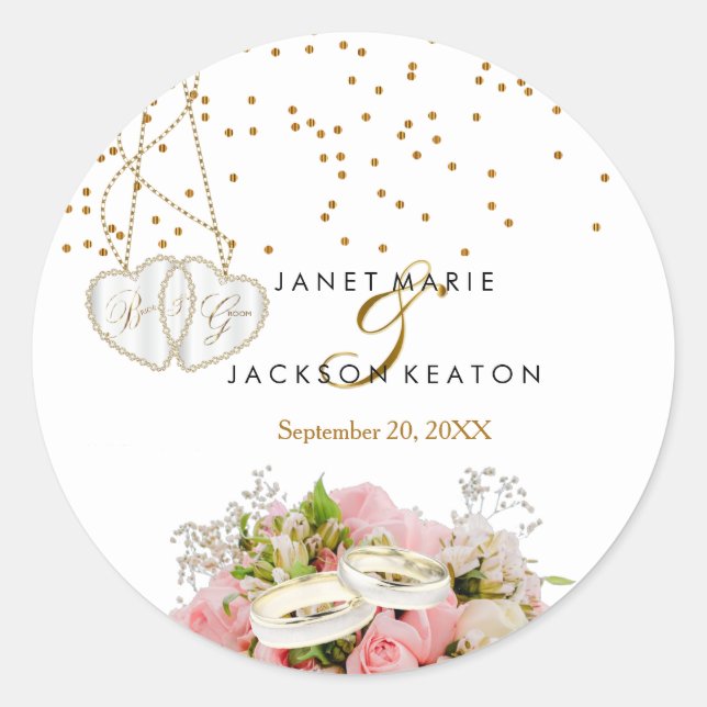 Sticker Rond Fleur rose rose - Mariage (Devant)