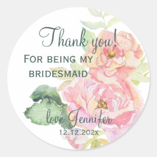 Sticker Rond Fleur rose rose rose Merci Bridesmaid