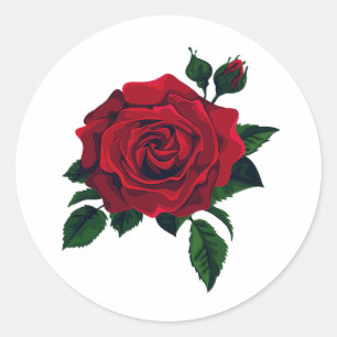 Sticker Rond Fleur rouge