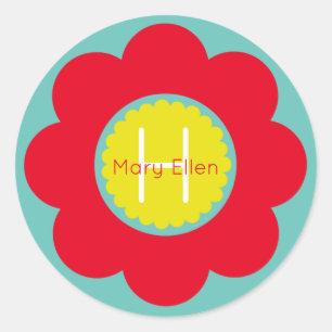 Sticker Rond Fleur rouge et jaune lumineuse sur le monogramme