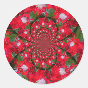 Sticker Rond Fleur Rouge Naturelle Blanc Plumes kaléidoscope ar